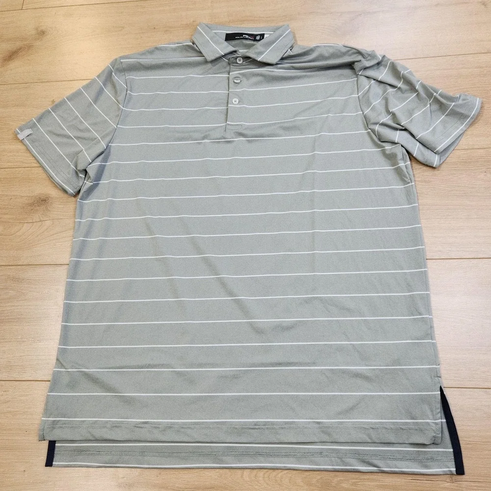 RLX Ralph Lauren Polo Shirt Mens Large Gray Striped Golf Performance Stretch